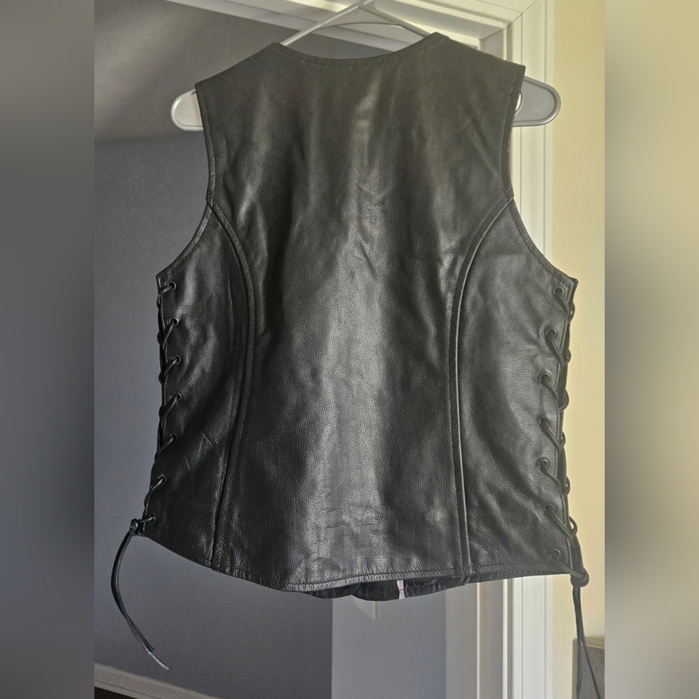 Unik Leather Motorcycle Biker Vest With Lace Up Sides Made In Pakistan Small - Picture 2 of 14